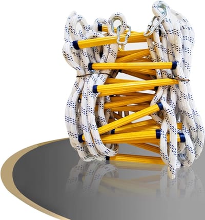Noodtrap met haken - Touwladder veiligheid - Veilig vluchten - Hoge draagkracht - 420 kg draagvermogen - Geel