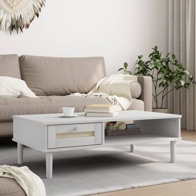 vidaXL - Salontafel - SENJA - 100x55x33 - cm - rattan-look - massief - hout - wit