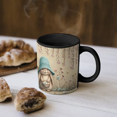 Magische Mok - Foto op Warmte Mokken - Koffiemok - Konijntjes - Bloemen - Eieren - Hoeden - Magic Mok - Beker - 350 ML - Theemok