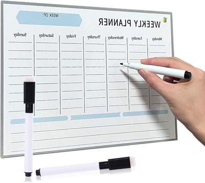 Witte Weekly Planner Magnetisch A4 Whiteboard To-Do Lijst voor Koelkast met Markeerder, Droogafveegbaar, Dagelijkse Taken, Organiser, Maaltijdplanner voor Thuis en Kantoor, Efficiëntie, Planning, Organisatie
