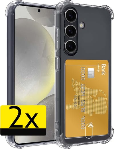 Hoesje - 2 Stuks - Geschikt voor Samsung Galaxy S24 - Met Pashouder en Kaarthouder - Telefoon Hoes Shockproof - Siliconen Case - Back Cover - Shock Proof - Pasjes Houder - Telefoonhoesjes - Transparant
