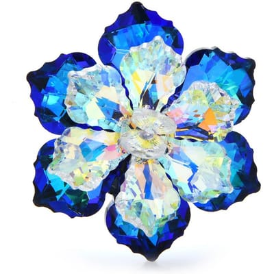 Wuli & baby – broches à fleurs en verre brillant pour femmes, 14 couleurs, broche de fête au bureau, cadeaux de nouvel an blue