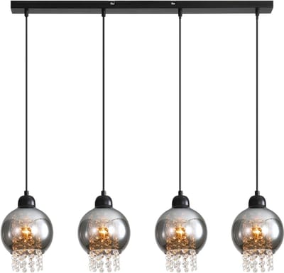 Glitzerlife - Hanglampen - 4xE27 - Vintage design - Hoogte verstelbaar - Kristalglas - Ø86cm - Zwart - IJzeren frame - Hanglampen eetkamer woonkamer slaapkamer