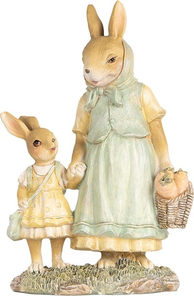Clayre & Eef Decoratie Beeld Konijnen 14x7x20 cm Beige Kunststof