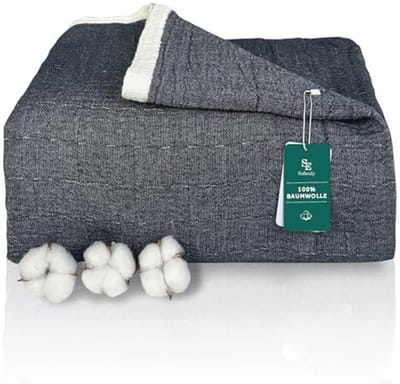 Zachte 4-laagse Katoenen Knuffeldeken in Donkerblauw – Perfecte Bank- en Bedsprei van 230 x 260 cm