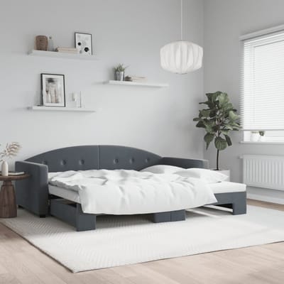 vidaXL - Slaapbank - met - onderschuifbed - 90x190 - cm - fluweel - donkergrijs
