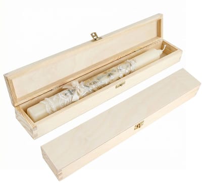 Creative Deco houten kist voor doopkaars en communiekaars | 47 x 7 x 5,5 cm | Houten kist van natuurlijk grenenhout | Doopkaarsenkist voor lange kaars | Doopcadeau voor meisjes en jongens | Herinneringsdoos | Opbergdoos