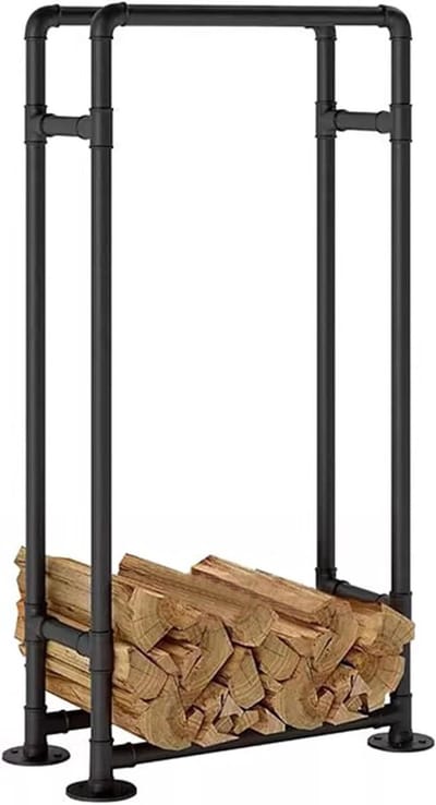Houtrek Staand - Houtopslag - Haardhout Opslaan - Industriële Stijl - H 150cm - Zwart