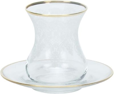 Bricard Alize - Turkse Theeglazen Set met Goud Randje - 12-delig - Glas & Schoteltjes