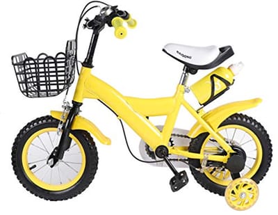 12 Inch Kinderfiets met Steunwielen voor Jongens en Meisjes - Gele Fiets met Koolstofstaal Frame