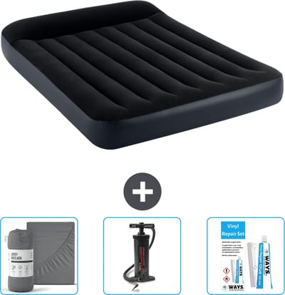 Intex Luchtbed - Twijfelaar - 137 x 191 x 25 cm - Donkerblauw - Inclusief Hoeslaken - Pomp en Reparatieset