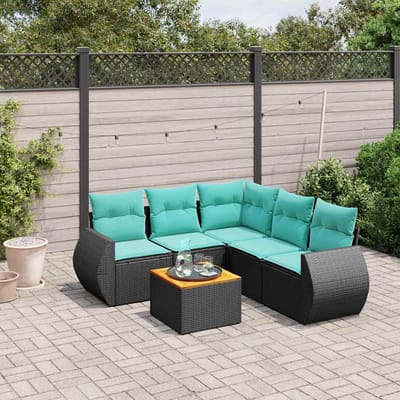 vidaXL - 6-delige - tuinbankset - met - kussens - van - zwart - polyrotan