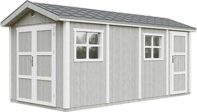 Timbela M915C-TUNDRA GREY - LP SmartSide Tuinhuis op houtbasis - 11,47 m² - 530x250xH252 cm - met vloer en verf