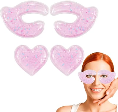 4 Stuks Herbruikbare Gel Ice Pack Oogpads – Koelende Behandeling voor Roodheid, Oogontspanning, Koude/Warme Therapie voor Onder Ogen, Vermoeidheid, Wallen en Puffen- Roze Hart