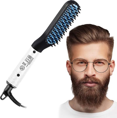 Haar En Baard Stijltang - Baard Styler - Baard Straightener - Baardborstel - Beard Brush - Elektrische Baard Borstel - Wit/Zwart - voor Mannen