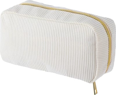 Kleine make-uptas dames - Eenvoudige opbergtas met 3 vakken - Draagbare cosmetica tas voor reizen - Beige corduroy