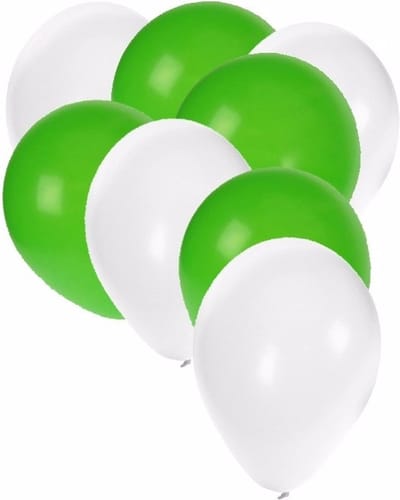 30x ballonnen wit en groen - 27 cm - witte / groene versiering