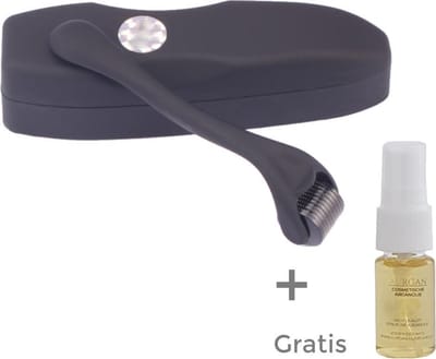 Premium Black Dermaroller met GRATIS Argan huid & haarolie - 0.5 mm 540 titaniumnaalden | Bestrijdt littekens, pigmentvlekken & huidbeschadiging, geschikt voor het gezicht & bevordering haargroei