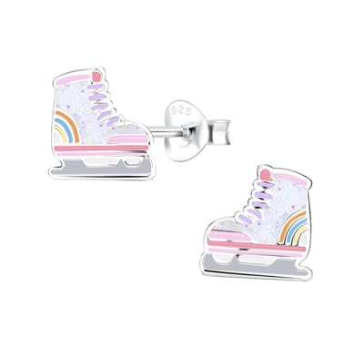 WeLoveSilver - zilveren oorstekers - schaats met regenboog - kind