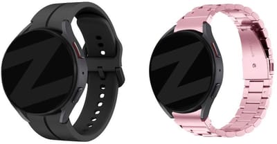 Bandz Bundel – Zwart Siliconen Bandje ‘Extreme’ + Roze Stalen Band ‘Classic’ met Inkorter – geschikt voor Samsung Galaxy Watch 7 / 6 (Classic) / 5 (40mm & 44mm / Pro) / 4 (Classic) / Watch FE – Sportief & Stijlvol