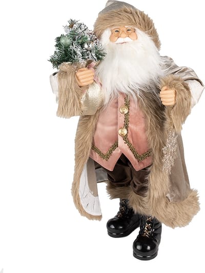 Clayre & Eef Beeld Kerstman 30 cm Beige Kunststof Kerstfiguren