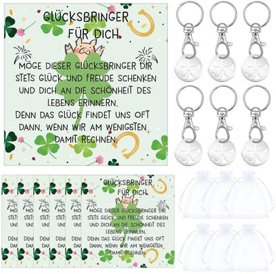 Dailygoods- Geluksbrenger Sleutelhanger - Geluksbrenger Wenskaarten - Geluksbrenger Cadeautje - Winkelwagenchips - Klaverblad - Symbool voor Vriendschap - Geluksartikel