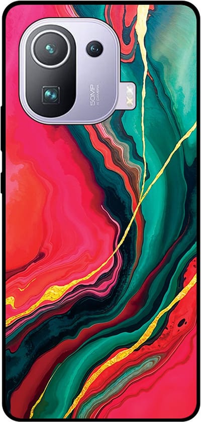 Smartphonica Telefoonhoesje Geschikt voor Xiaomi Mi 11 Pro met Rood Groen Marmer Opdruk - TPU Backcover Case Red Green Marble Design geschikt voor Xiaomi Mi 11 Pro