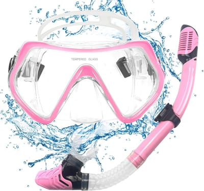 SnelShoppen - Snorkelmasker voor volwassenen, duikmasker met snorkelset, CO2-veilige duikbril, roze snorkeluitrusting voor vakantie, snorkelen, zwemme