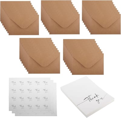 40x Bedankkaarten Set met Enveloppen en Stickers | Blanco Binnenkant | Luxe Kraftpapier