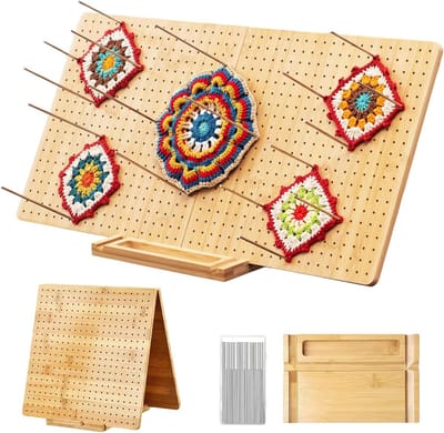 Haaknaaldenblok Inklapbaar - Breimat Hout - Granny Square Maken - Inclusief 30 Stiften - 58 x 29 cm - Houtkleur