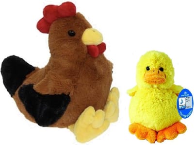 Pluche bruine kippen / hanen knuffel - van 25 cm - met geel pluche kuiken van 16 cm - Paas/pasen decoratie