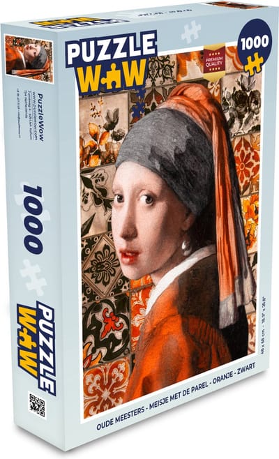 Puzzel Oude meesters - Meisje met de parel - Oranje - Zwart - Legpuzzel - Puzzel 1000 stukjes volwassenen
