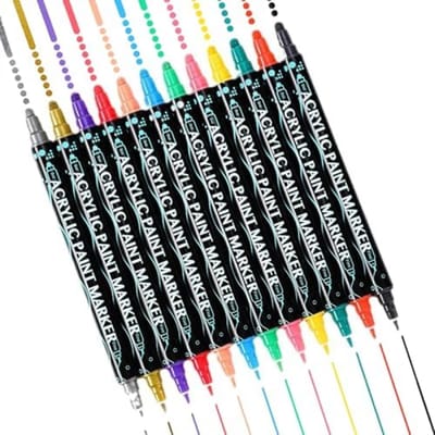 PromoHome Metallic Acrylmarkeerstiften Set - 12 Stuks Dubbele Punt Markers voor Creatieve Projecten, Hout, Glas, Steen en Textiel - Waterbestendige Verfstiften voor Tekenen en Knutselen