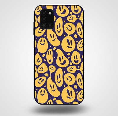 Smartphonica Telefoonhoesje voor Samsung Galaxy A31 met smiley opdruk - TPU backcover case emoji design - Paars Geel geschikt voor Samsung Galaxy A31