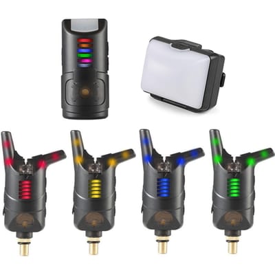 Karpervissen Alarm Set Draadloze Vissen Beetmelder Indicator LED Vissen Ontvanger Geluidsalarm Kit JY-73-4D black