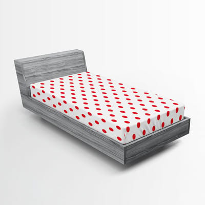 ABAKUHAUS Geometrisch hoeslaken, Country Picnic stippen, zacht decoratief stof met elastische randen, 90 x 200 cm, wit en vermiljoen