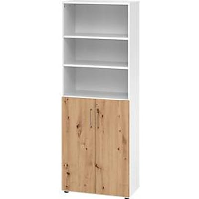 Combinatiekast Breno, 6OH, kast en legbord, afsluitbaar, B 800 x D 420 x H 2156 mm, spaanplaat, wit/eiken
