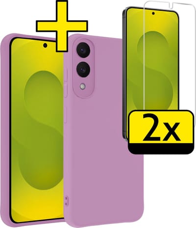 Hoesje - Met 2x Screenprotector - Geschikt voor Samsung Galaxy S25 Edge - Sterk & Shockproof - Back Cover - Siliconen Case - Telefoon Hoes - Telefoonhoesjes - Lila