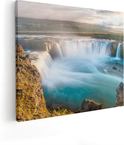 Artaza Canvas Schilderij IJsland - 50x40 cm - Wanddecoratie Waterval - Muurdecoratie Woonkamer - Kamer Accessoires Landschap