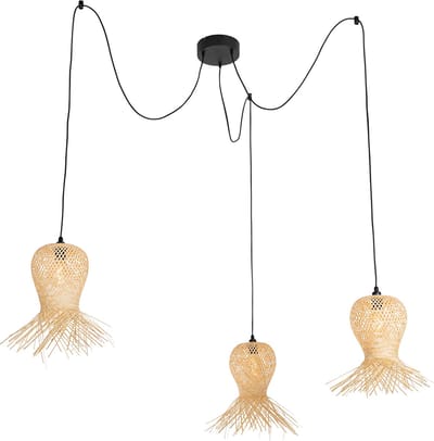 QAZQA carlos - Oosterse Hanglamp voor buiten voor boven de eettafel | in eetkamer - 3 lichts - Ø 132 cm - Naturel - Buitenverlichting