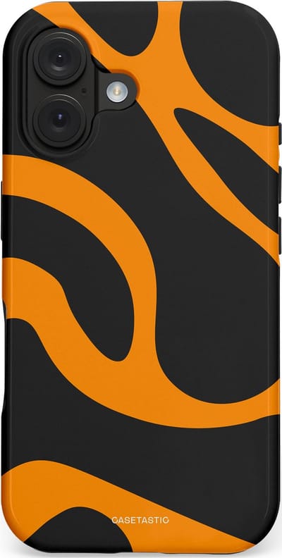 Casetastic hoesje geschikt voor Apple iPhone 16 - MagSafe - Dubbellaagse bescherming - Katachtige Oranje Tijger Strepen - Fashion Case - Zwart Oranje