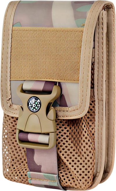 Molle dubbellaags telefoonzakje met kompas & kaarthouder – Camo. Beige – Outdoor portemonnee heuptas voor camping, wandelen, jacht, EDC tool & tactische accessoires