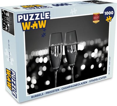 Puzzel Bubbels - Proosten - Champagneglazen - Stadslichten - Legpuzzel - Puzzel 1000 stukjes volwassenen