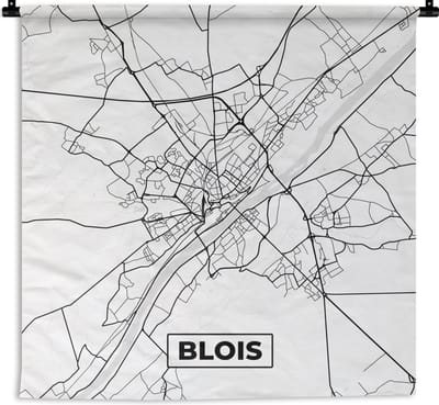 Wandkleed - Wanddoek - Stadskaart - Blois - Plattegrond - Kaart - Frankrijk - Zwart wit - 180x180 cm - Wandtapijt