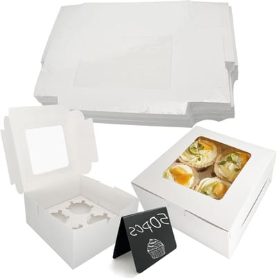 Set van 50 Stuks Cupcake Dozen met 4 Holes, Ideaal voor Muffins en Taarten met Groot Kijkvenster
