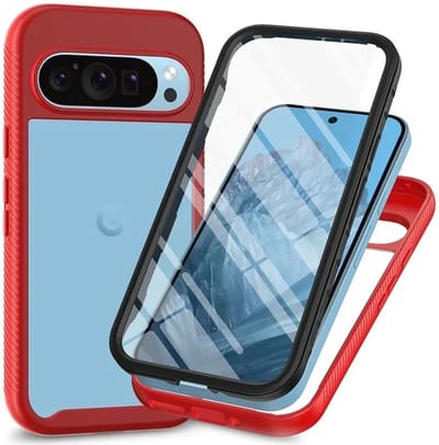 Hoesje met Ingebouwde Screenprotector Geschikt voor Google Pixel 9 / 9 Pro | Full Protect valbescherming | Schokbestendige Beschermhoes tegen Vallen | Shockproof | Doorzichtig / Rood