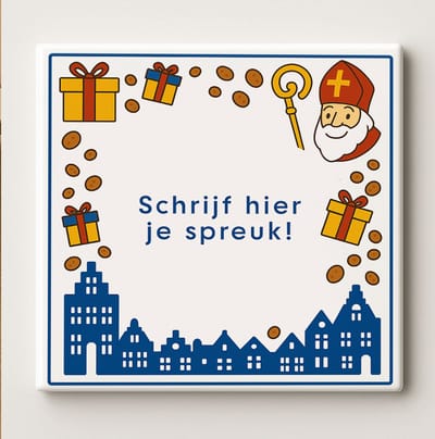 Gepersonaliseerde Sinterklaas Keramische Tegel met Eigen Tekst – Feestelijke Nederlandse Wanddecoratie Cadeau, 15 x 15 cm