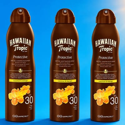 3 x Hawaiian Tropic - Zonnebrand - Island Glow Dry Oil Continuous Spray SPF 30 - Hydraterend & Beschermend - 177 ml - Zonnescherm Spray - Zonbescherming Spray - Droge Olie Spray - SPF 30 - Zonbescherming Huid