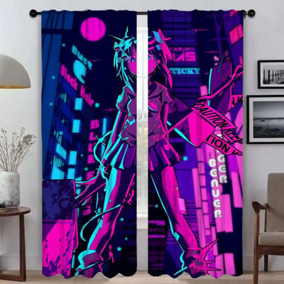 Vaporwave Cybernetische Kunst Tule voor Slaapkamer Anti-muggen Gordijnen voor Camera Huis Interieur Gordijnen 2 Stuks Shades Scheidingswand W60xH90cmx2pcs-CL purple