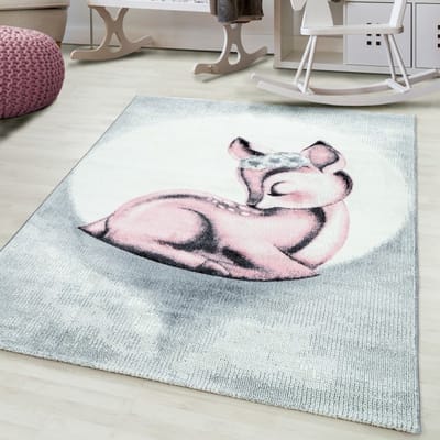 Kinderkleed met hertenpatroon, roze, jute, voor de slaapkamer, platgeweven, comfortabel 200x290 cm